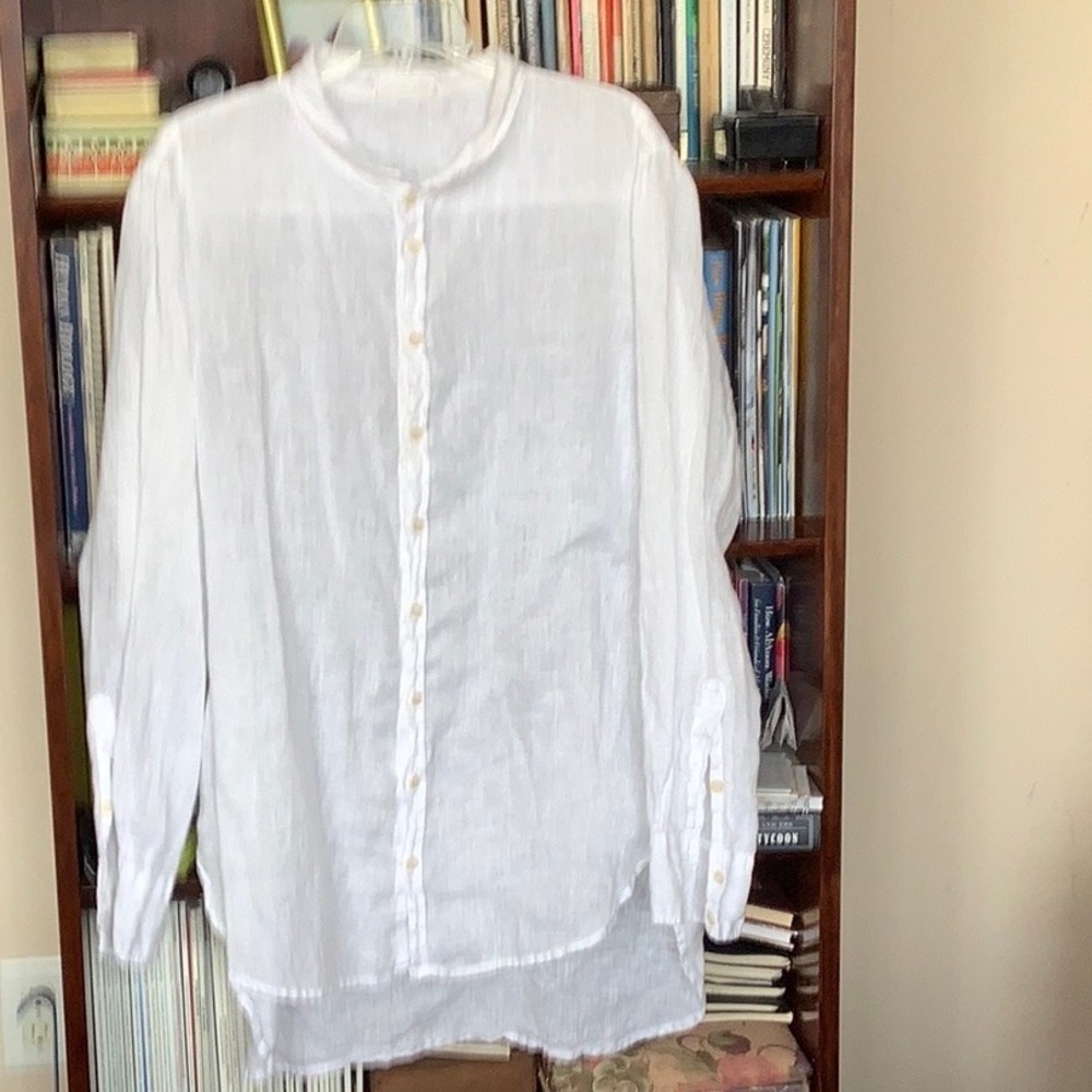 CP Shades Classic White Long-Sleeve 100% Linen Button- down Shirt Large